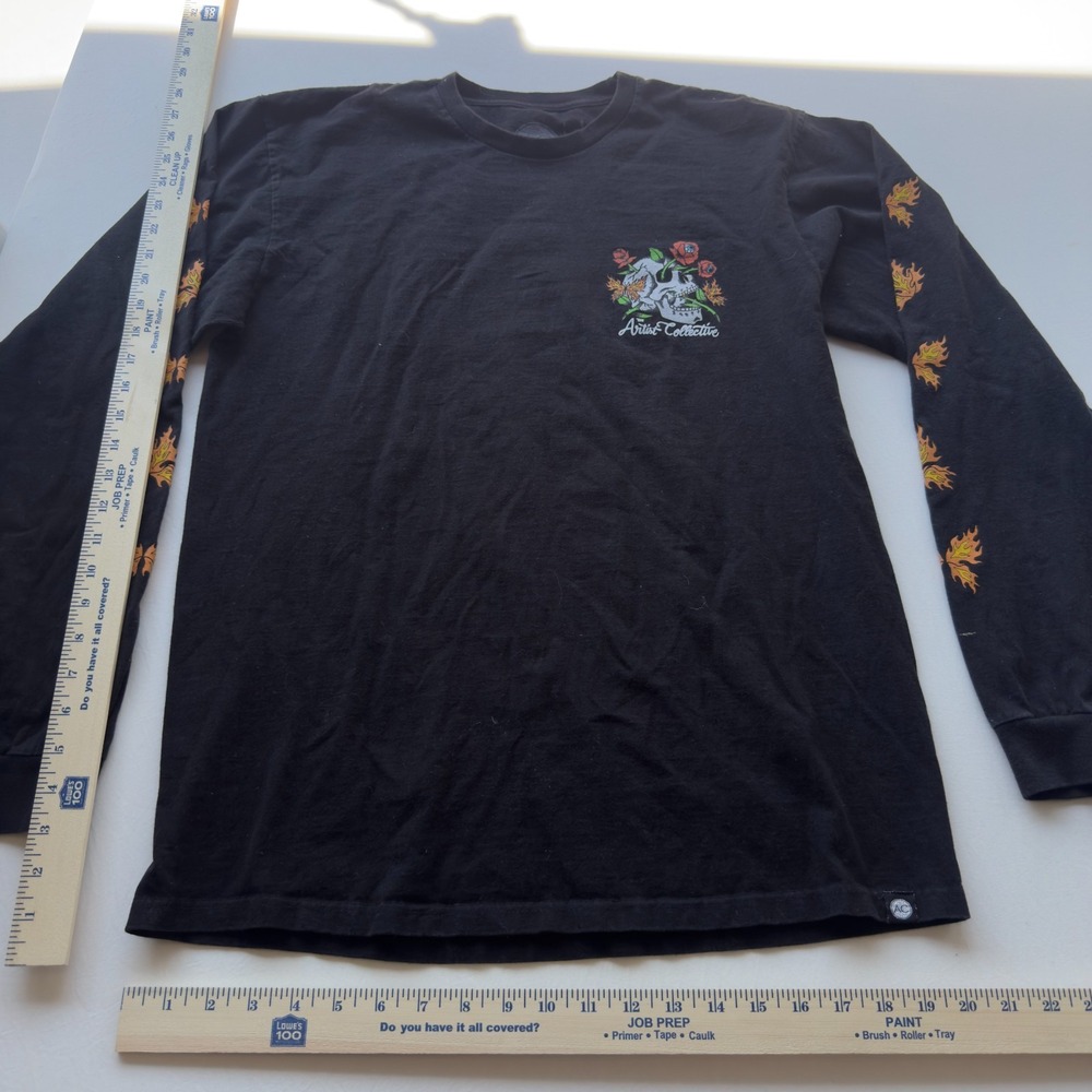 The Artist Collective Mens Long Sleeve Tee L Black Skull Roses